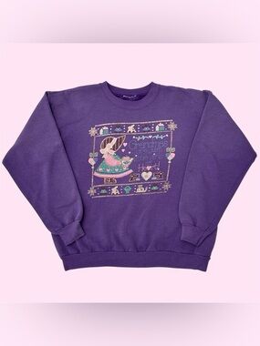 Vintage 90s Grandma Cottagecore Graphic Crewneck Faded Purple Medium